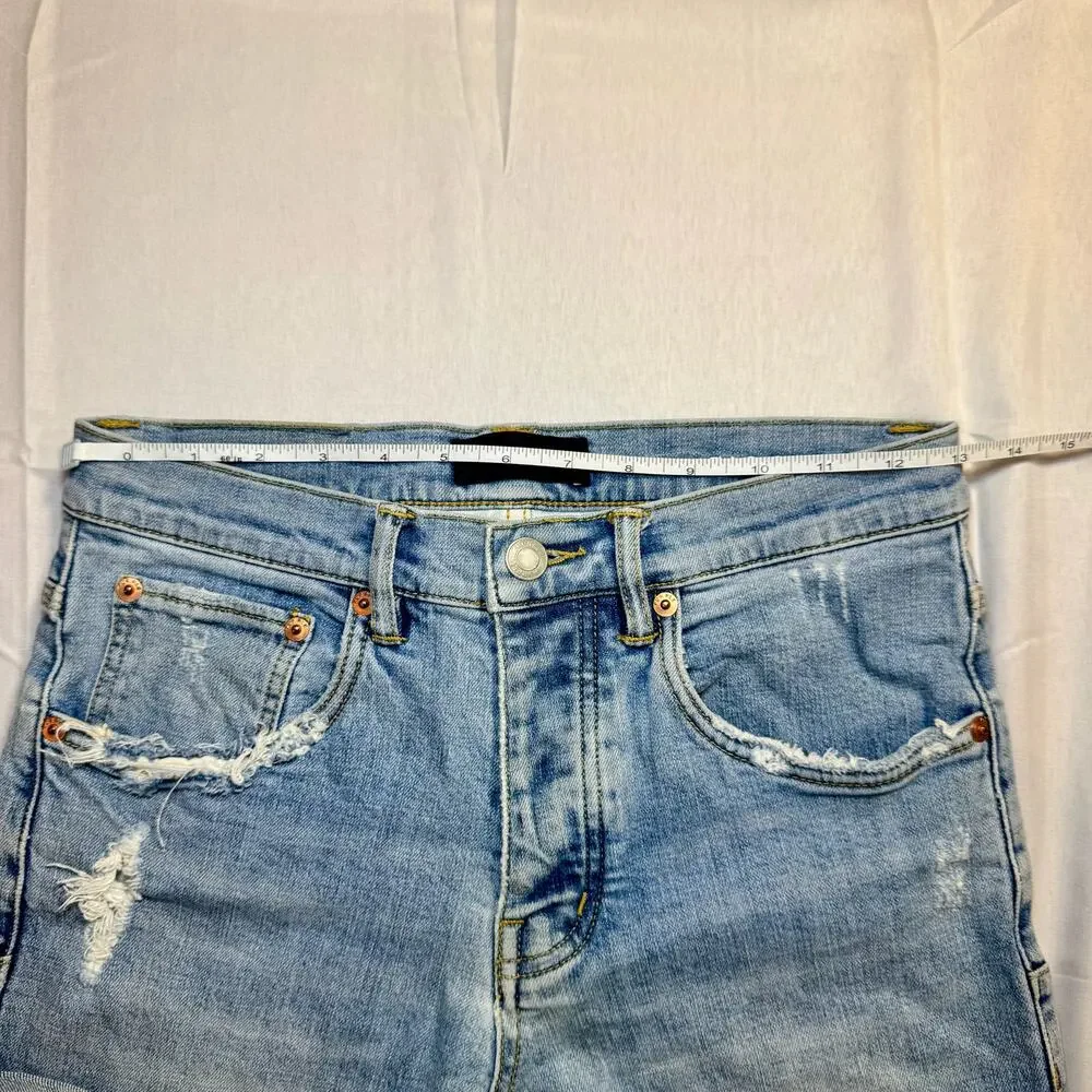 Purple Distressed Denim Shorts Light Wash Women's 29 Button Fly Y2K Streetwear - Picture 11 of 15